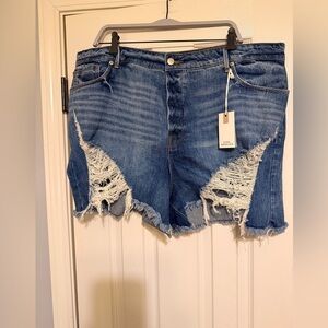 Good American Blue Button-Fly Bombshell Denim Shorts